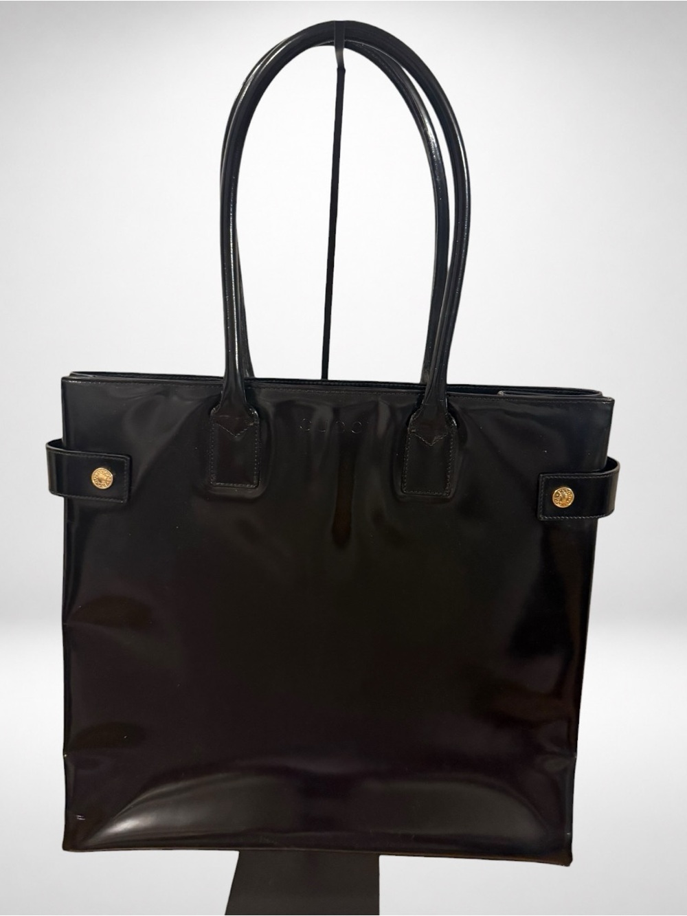 Gucci Women’s Black Patent Leather Tote Bag Gold Hardware Made in Italy Vintage